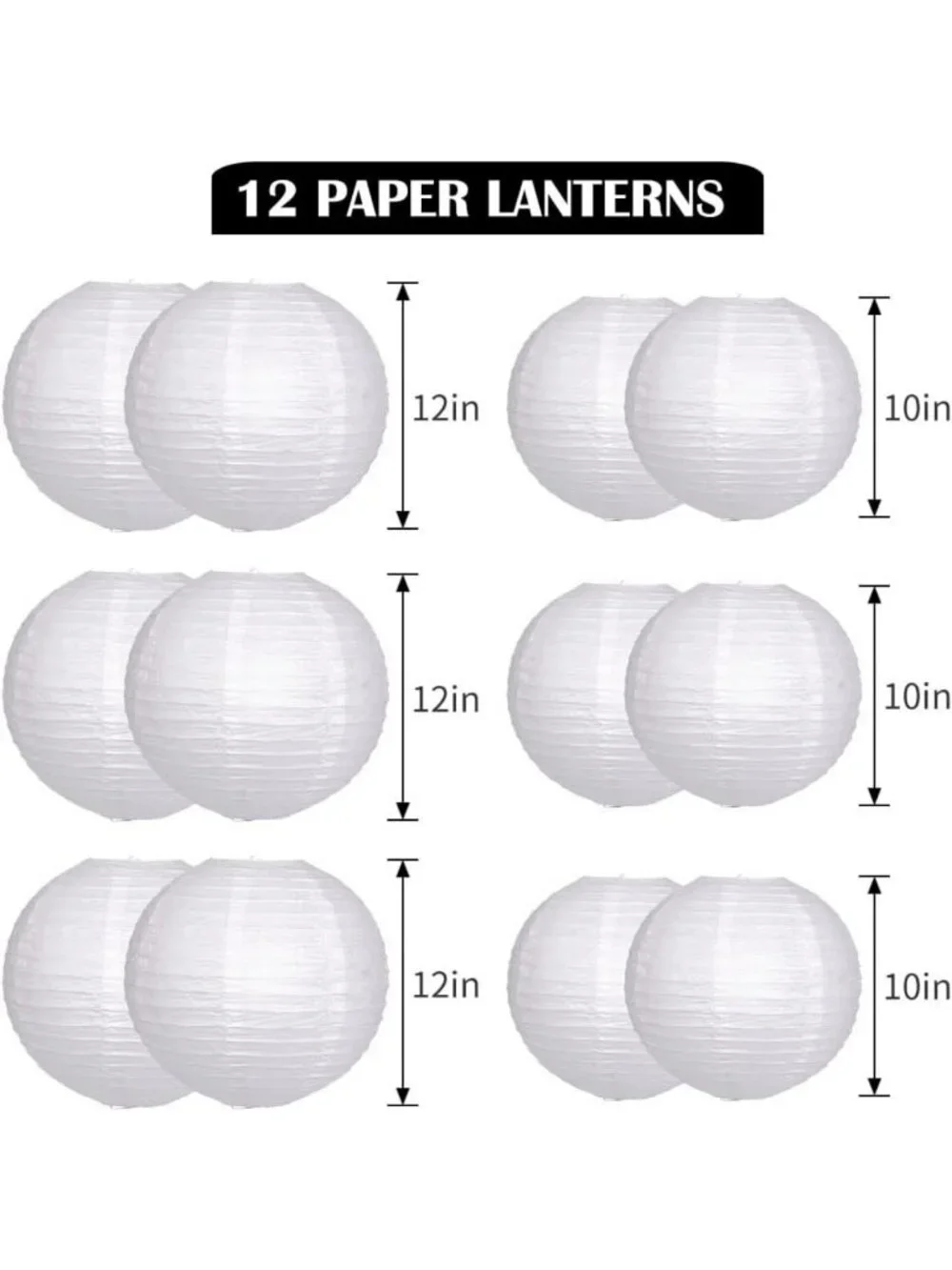 White Paper Lanterns with LED Lights - 12 Pack for Weddings, Parties & Events